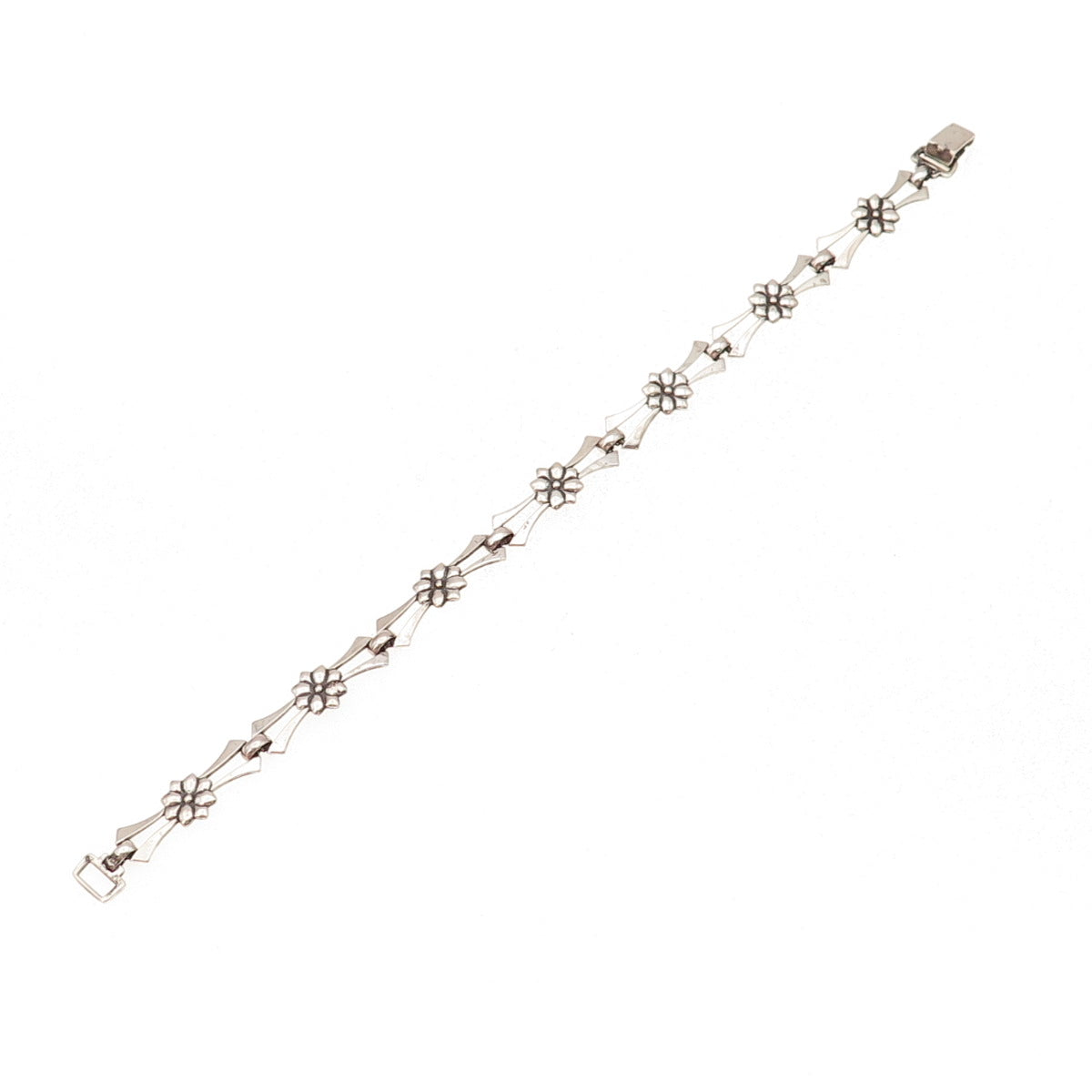 925 Sterling Silver Antique Art Deco Floral Oxidized Bracelet 7.5"