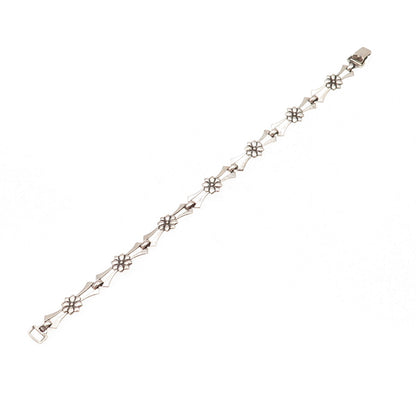 925 Sterling Silver Antique Art Deco Floral Oxidized Bracelet 7.5"