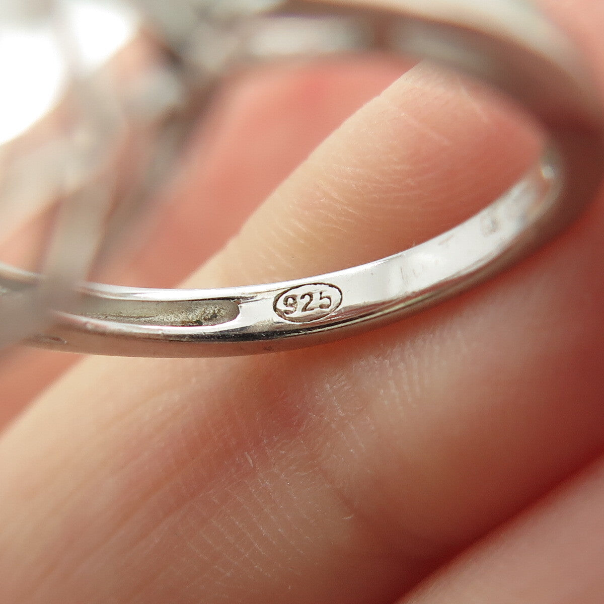 925 Sterling Silver White & Peach Round-Cut Shaped C Z Ring Size 6