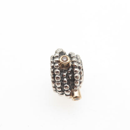 PANDORA 925 Sterling Silver Gold Real Diamond Entangled Beauty Slide Bead Charm