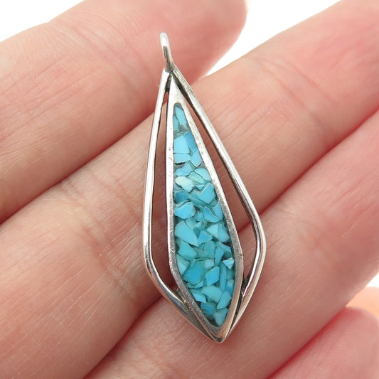 Old Pawn 925 Sterling Silver Vintage Southwestern Turquoise Inlay Charm Pendant