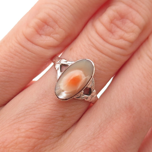 925 Sterling Silver Antique Art Deco Real Blister Pearl Oxidized Ring Size 5