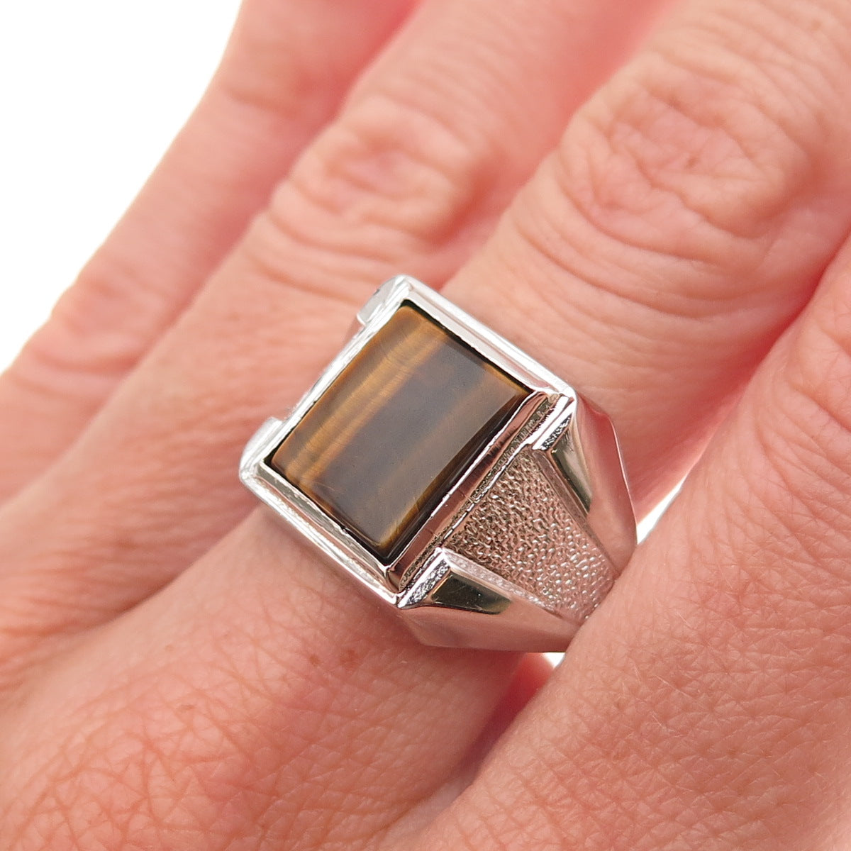 Vargas 925 Sterling Silver Vintage Real Tiger Eye Ring Size 9.5