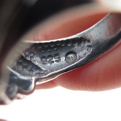 925 Sterling Silver Vintage Modernist Ribbed Dome Oxidized Ring Size 6.25