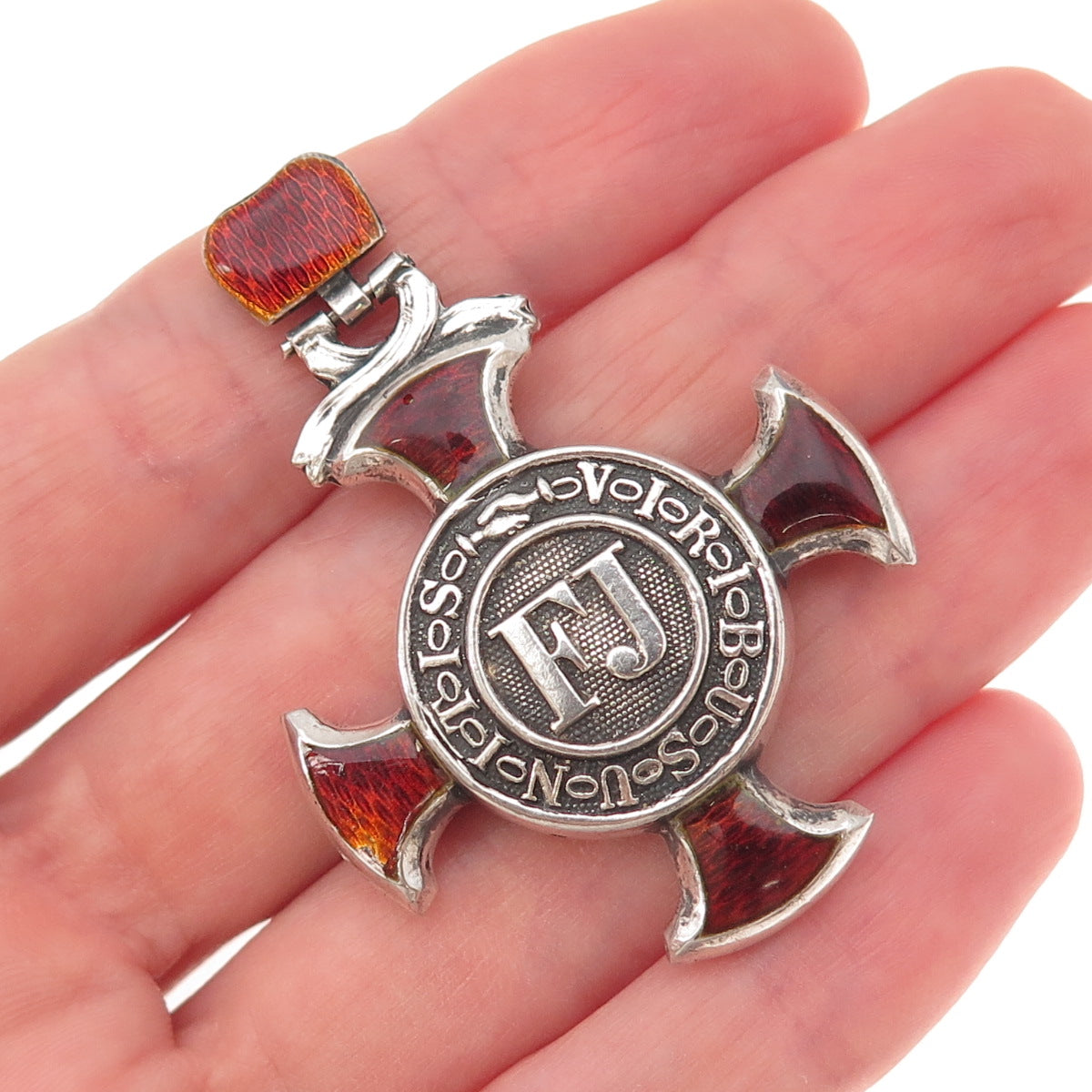 925 Sterling Silver Antique 1849 Enamel Austro-Hungarian Merit Cross Pendant