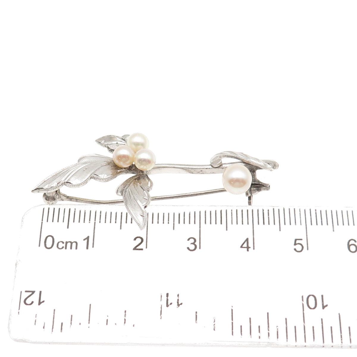 925 Sterling Silver Antique Japan Real Akoya Pearl Floral Pin Brooch