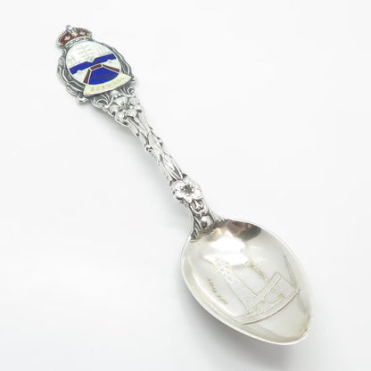925 Sterling Silver Antique Enamel "Bermuda" Floral Spoon