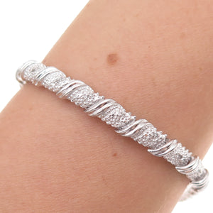 Sun 925 Sterling Silver Real Round-Cut Diamond Bracelet 7.75"