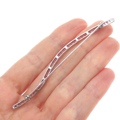 ZINA 925 Sterling Silver Vintage Real Pink Amethyst Modernist Wavy Pin Brooch