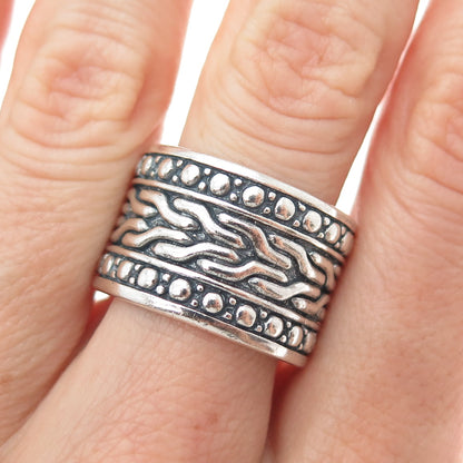 925 Sterling Silver Vintage Modernist Oxidized Wide Band Ring Size 9.75