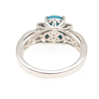 Chuck Clemency 925 Sterling Silver Real Turquoise & White Topaz Ring Size 8