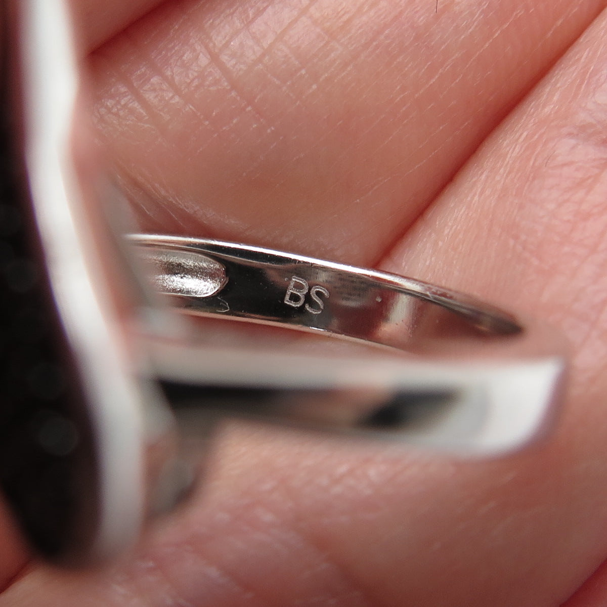 925 Sterling Silver Real Round-Cut Black Spinel Heart Ring Size 5.5