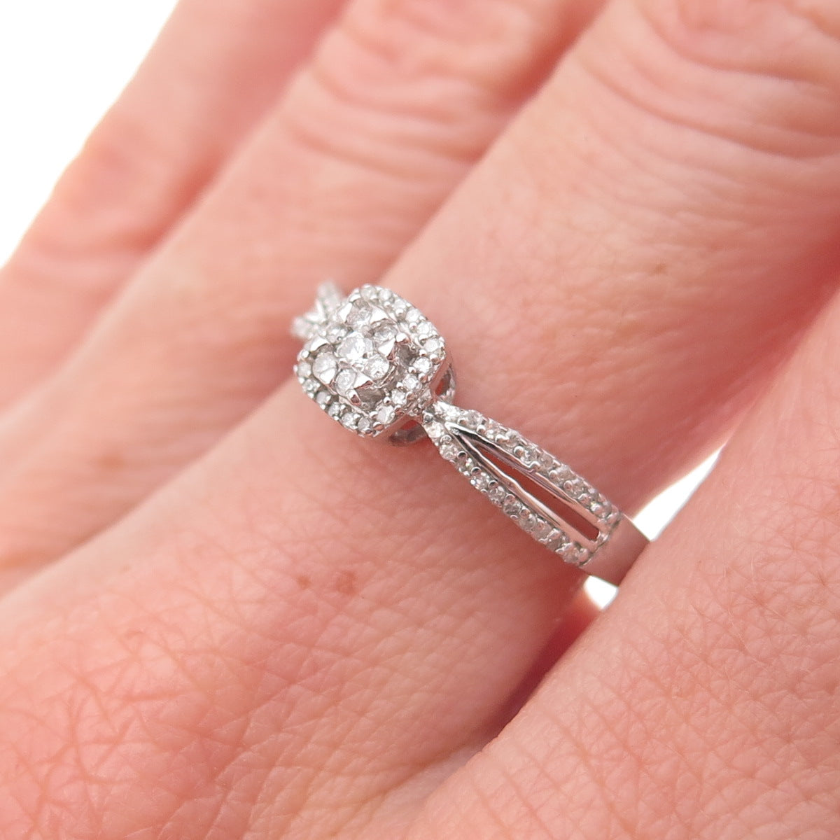 Sun 925 Sterling Silver Real Round-Cut Diamond Engagement Ring Size 7