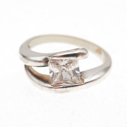 925 Sterling Silver Princess-Cut C Z Modernist Wrap Ring Size 7