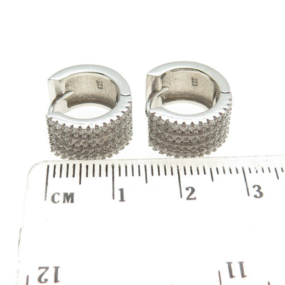 925 Sterling Silver Round-Cut C Z Multi-Row Hoop Earrings