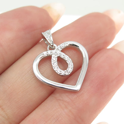 925 Sterling Silver Round-Cut Shaped C Z Open Heart Pendant