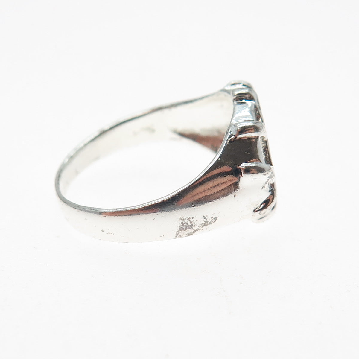 925 Sterling Silver Vintage Modernist Cage Pattern Ring Size 10