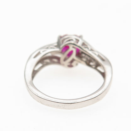 Chuck Clemency 925 Sterling Lab-Created Ruby & White Topaz Heart Ring Size 6.75