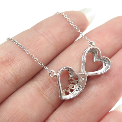 925 Sterling Silver 2-Tone Real Diamond Infinity Heart "Love" Chain Necklace 18"