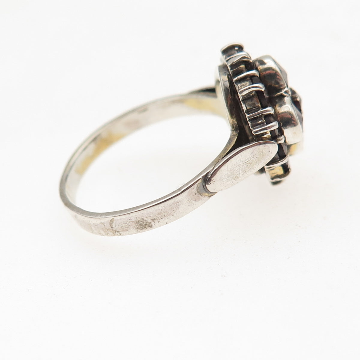 900 Silver Vintage Czechia Real Bohemian Garnet Oxidized Ring Size 6.5