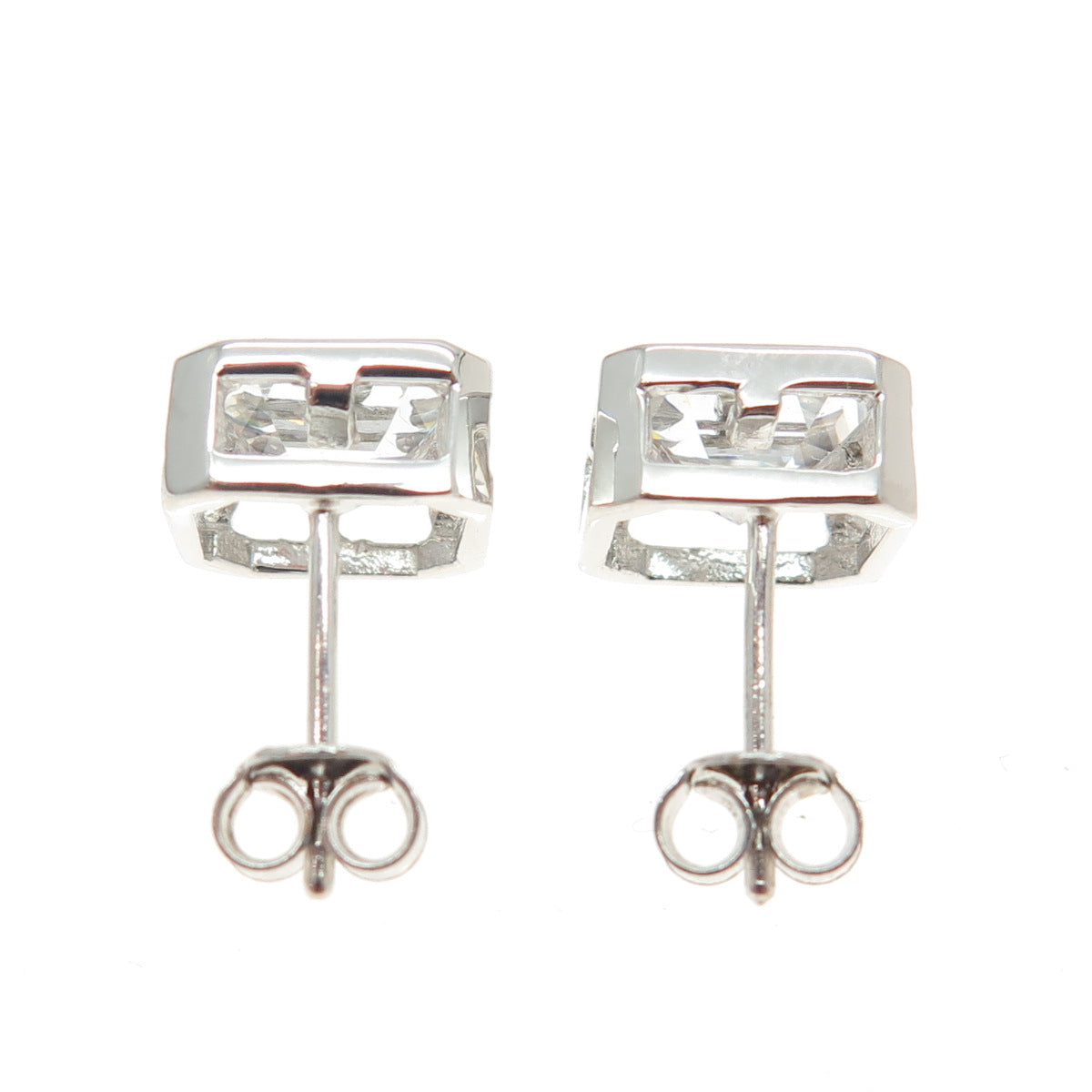 925 Sterling Silver Asscher-Cut C Z Stud Earrings