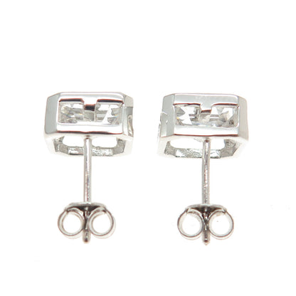 925 Sterling Silver Asscher-Cut C Z Stud Earrings