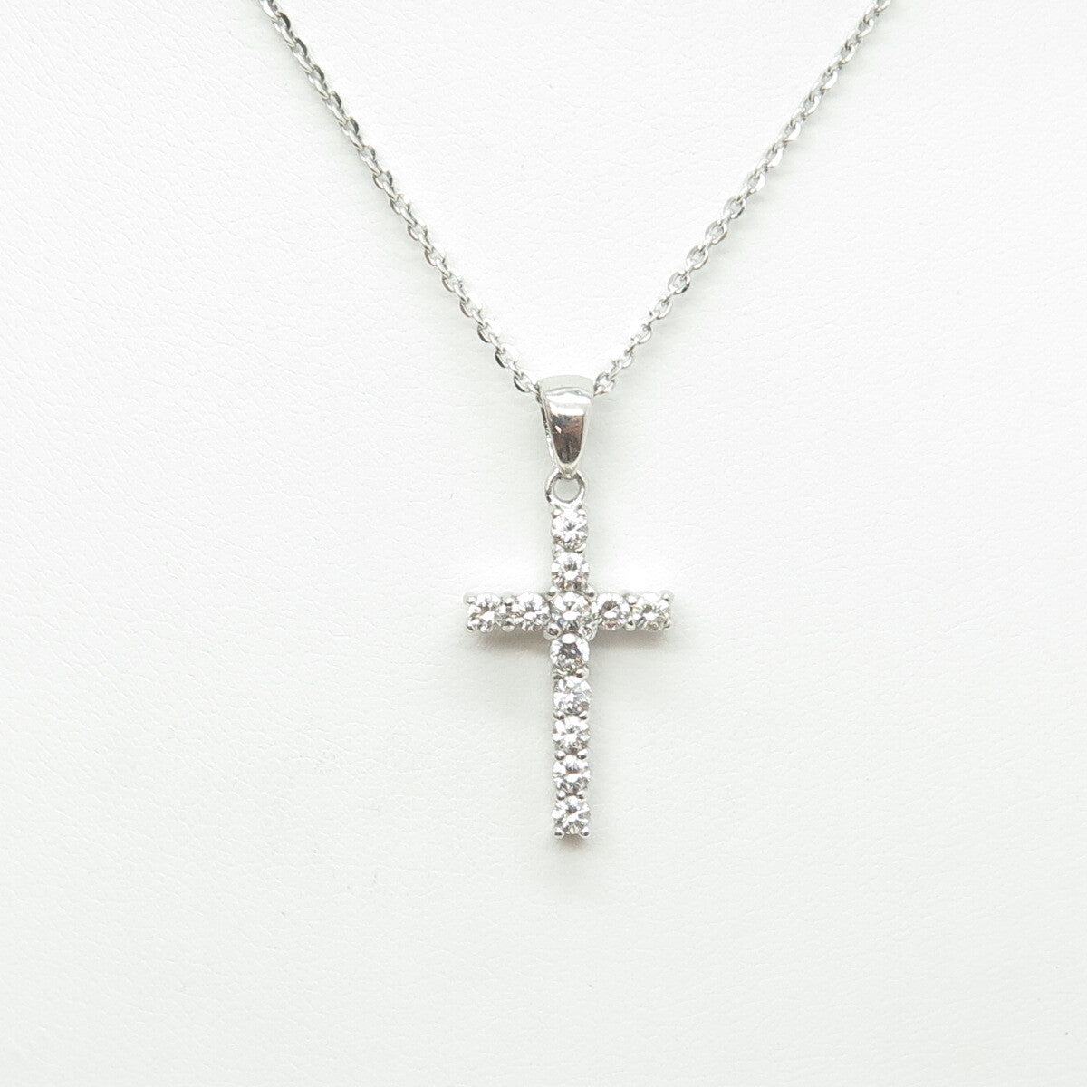 925 Sterling Silver Italy Round-Cut C Z Cross Cable Chain Necklace 16"