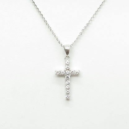 925 Sterling Silver Italy Round-Cut C Z Cross Cable Chain Necklace 16"
