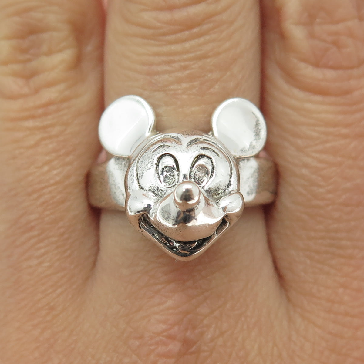 DISNEY 925 Sterling Silver Vintage Mickey Mouse Ring Size 10