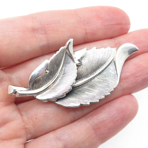 JEWELART 925 Sterling Silver Antique Art Deco Floral Leaf Oxidized Pin Brooch