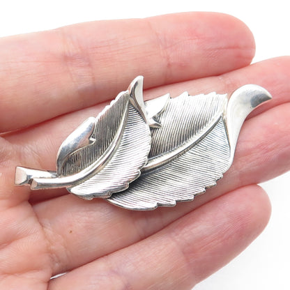 JEWELART 925 Sterling Silver Antique Art Deco Floral Leaf Oxidized Pin Brooch