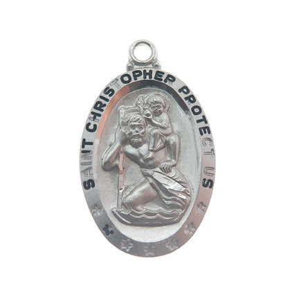 925 Sterling Silver Vintage St. Christopher Medal Religious Pendant