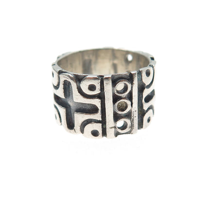 925 Sterling Silver Vintage Mexico Cross Oxidized Wide Band Ring Size 6.75