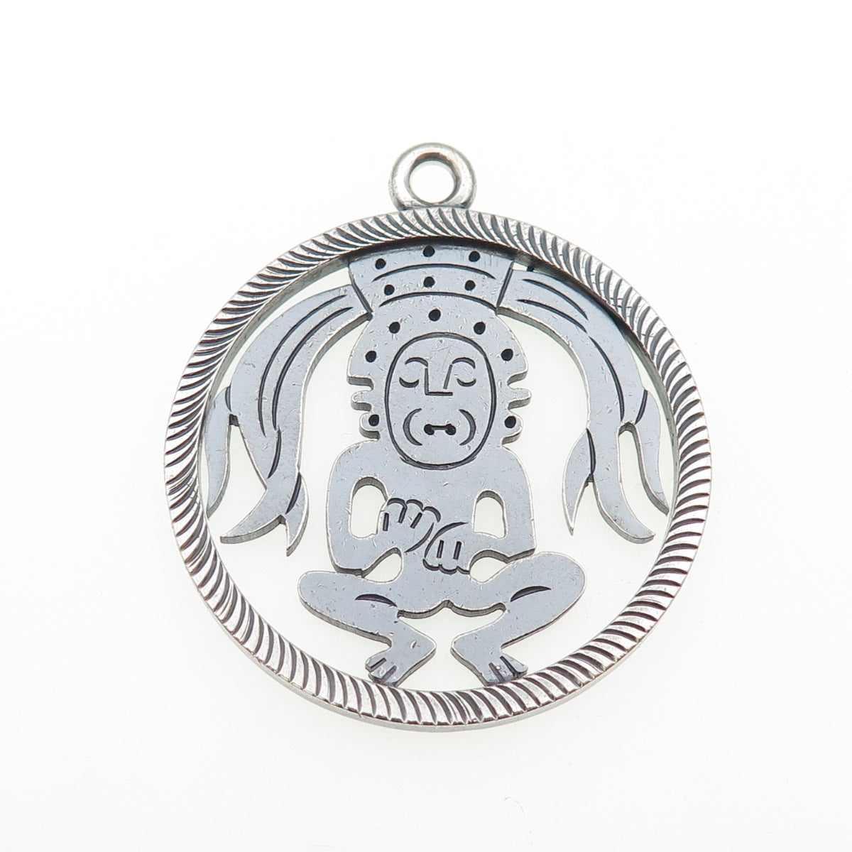 925 Sterling Silver Vintage Mexico Mayan God Oxidized Pendant