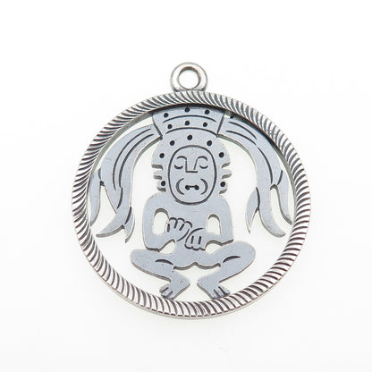 925 Sterling Silver Vintage Mexico Mayan God Oxidized Pendant