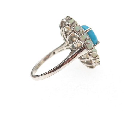 D'Joy 925 Sterling Silver Real Turquoise Opal & White Topaz Ring Size 8
