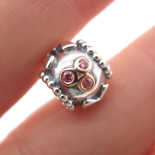 PANDORA 925 Sterling Silver & Gold Swarovski Crystal Mom Slide Bead Charm