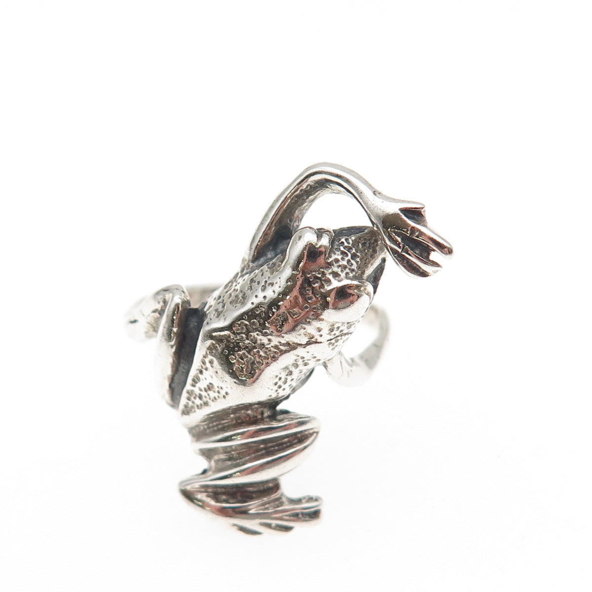925 Sterling Silver Vintage Frog Good Luck Oxidized Ring Size 6.75