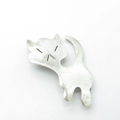 925 Sterling Silver Vintage Mexico Angry Cat Modernist Pin Brooch
