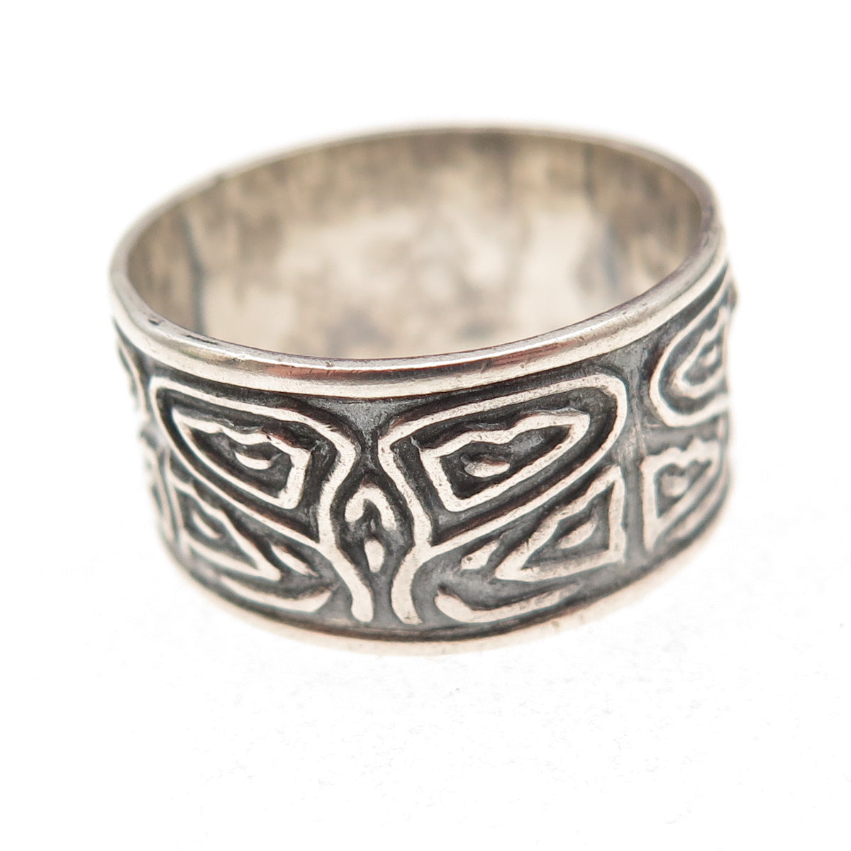 925 Sterling Silver Vintage Mexico Modernist Oxidized Wide Band Ring Size 10.25
