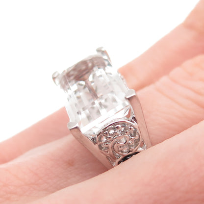 925 Sterling Silver Real White Topaz & Black Spinel Ring Size 6