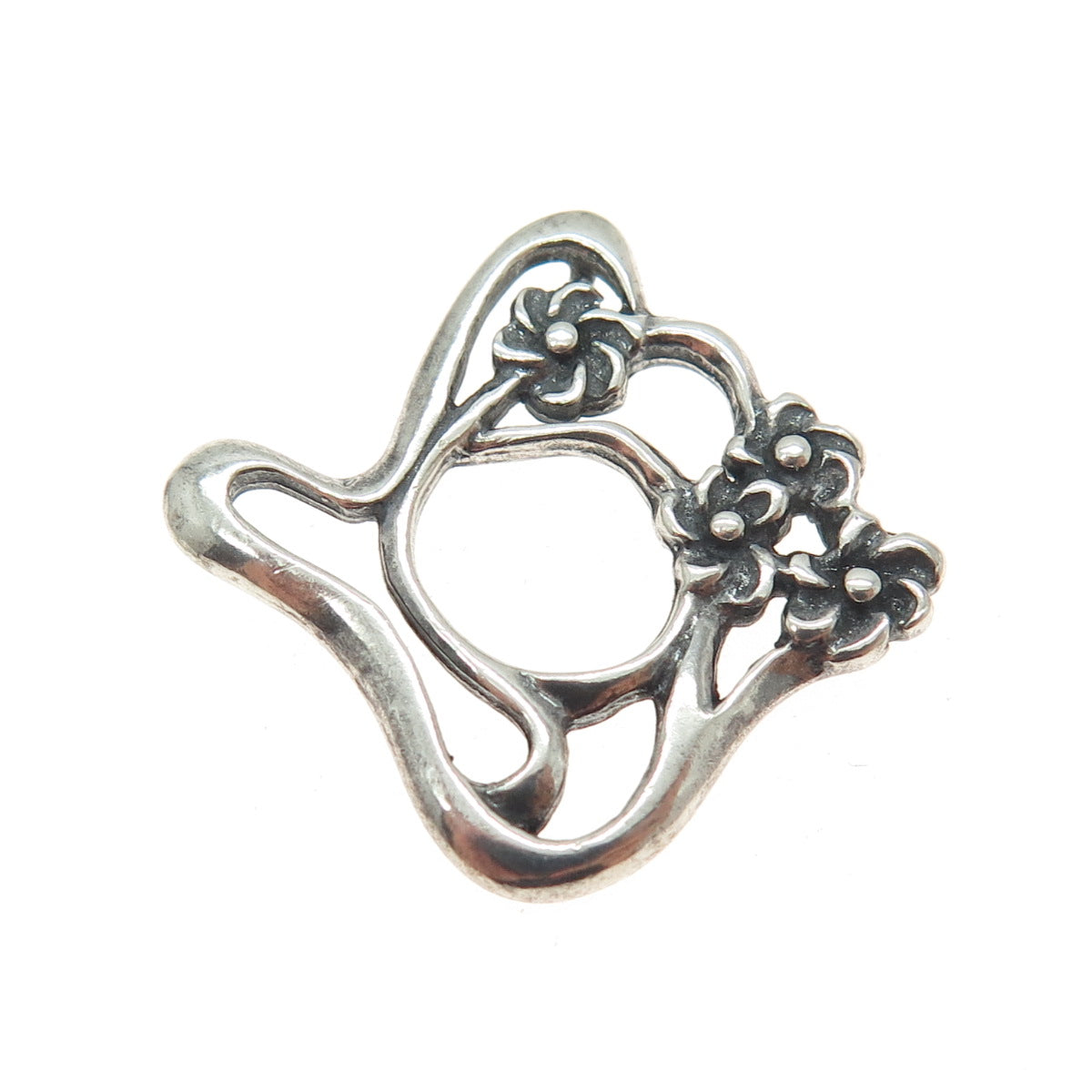 925 Sterling Silver Vintage Flower Modernist Oxidized Pendant