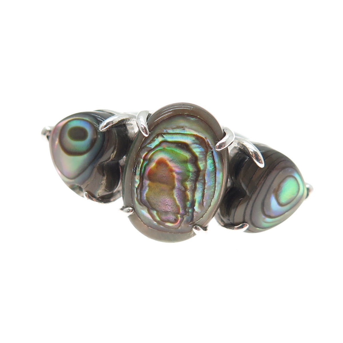 925 Sterling Silver Vintage Real Abalone Shell Modernist Ring Size 5.25