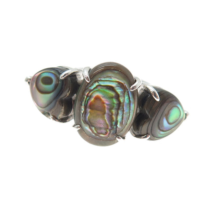 925 Sterling Silver Vintage Real Abalone Shell Modernist Ring Size 5.25