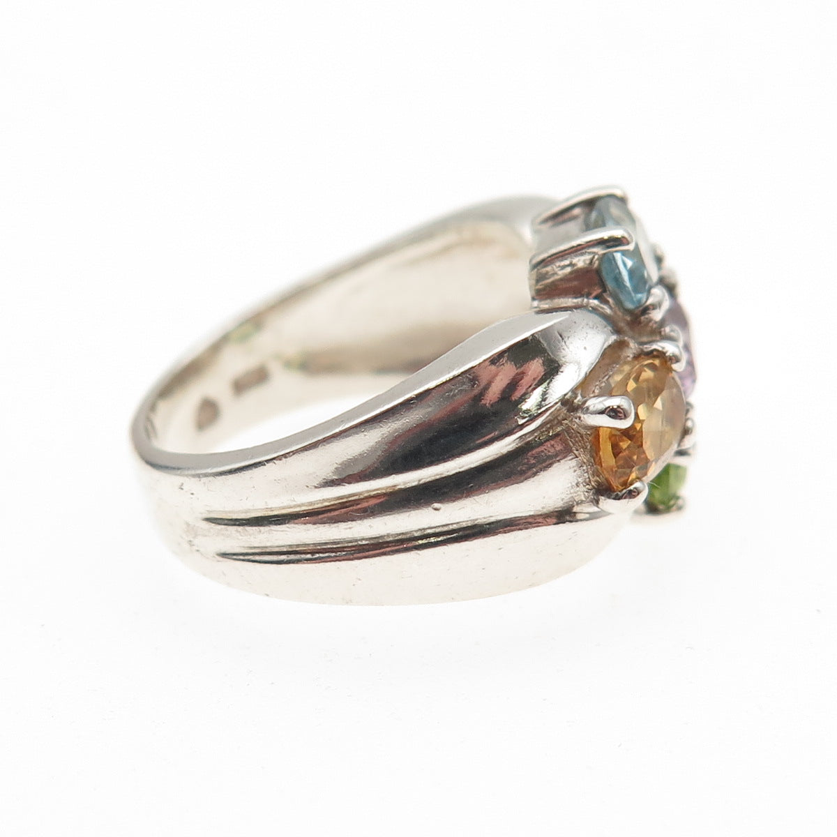 Pranda Sterling Silver Vintage Real Topaz Amethyst Citrine & Peridot Ring Size 6
