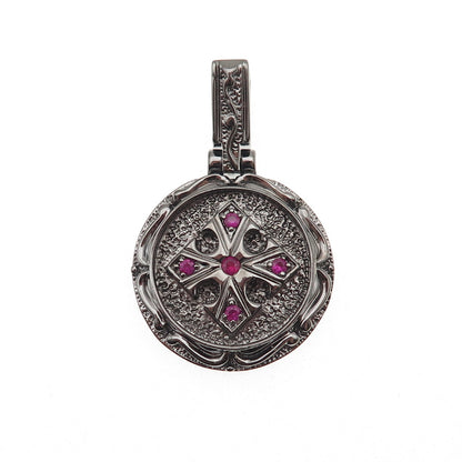 Jolusa 925 Sterling Silver Black Rhodium Real Ruby Cross Pendant
