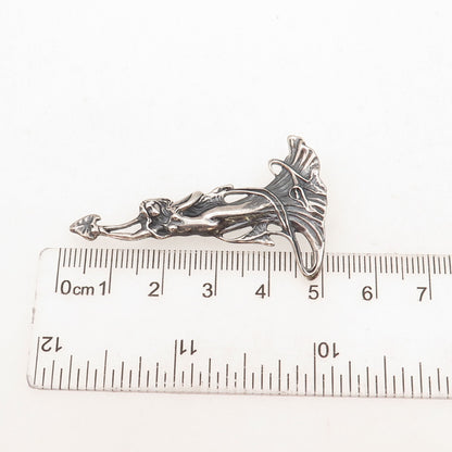 Shube 925 Sterling Silver Vintage Floral Lady Oxidized Pin Brooch