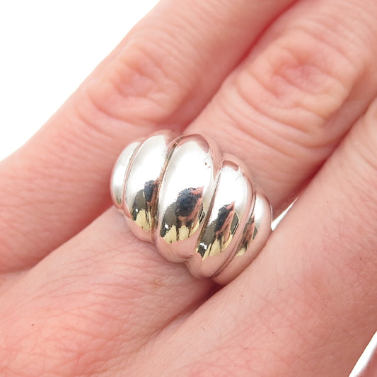 925 Sterling Silver Vintage Modernist Ribbed Dome Oxidized Ring Size 6