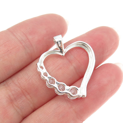 HAN 925 Sterling Silver Round-Cut C Z Heart Pendant