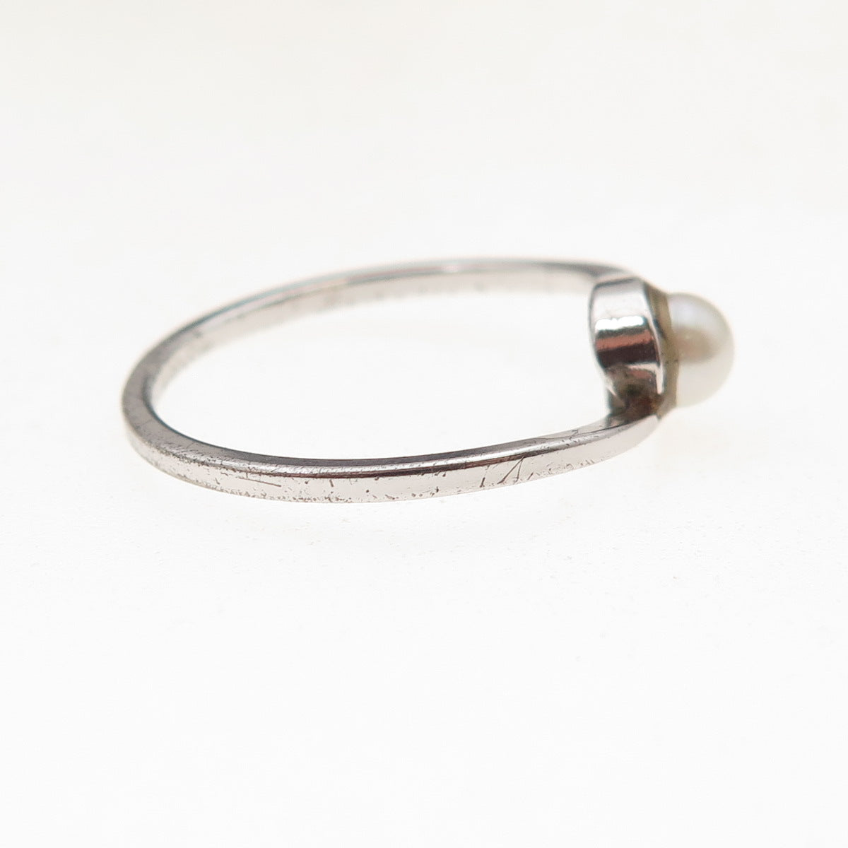 Avon 925 Sterling Silver Vintage Real Pearl Bypass Ring Size 7.25